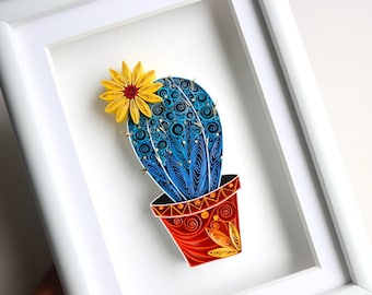 Cactus art, Cactus wall art, Paper Artwork, Framed, succulent decor, Christmas gifts, Succulent art,Potted cactus,Quilled,Pincushion cactus