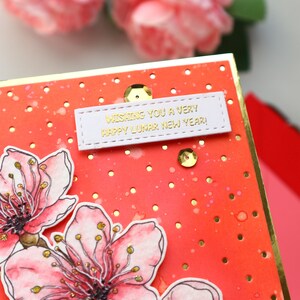 Cherry blossom lunar new year card 2024, Chinese New year card, sakura flowers CNY handmade card image 3