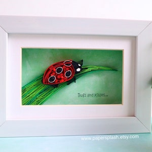 Ladybug gifts, paper quilling bug art, Christmas gifts for kids, Gaston/Ben and Holly's little kingdom inspired art gifts, Good luck gift, image 1