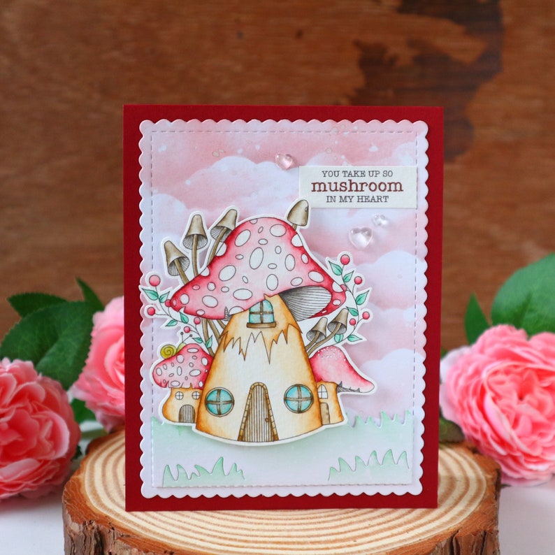 Mushroom valentine's day card, I mush you so much,mushroom house toadstool gifts,v day card for couple,friends, anniversary,personalise word zdjęcie 2