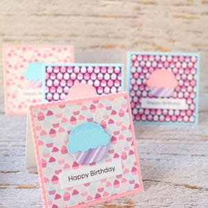 Juego de 4 mini tarjetas de cumpleaños con sobres, tarjetas de cupcakes de cumpleaños hechas a mano para niños, etiquetas de regalo de cumpleaños para recuerdos, pequeñas tarjetas de notas para cumpleaños