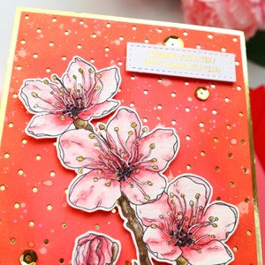 Cherry blossom lunar new year card 2024, Chinese New year card, sakura flowers CNY handmade card image 2