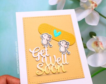 Handmade bandaid get well card, personalisable feel better soon card, cute animal get well soon card, speedy recovery card, blank inside,