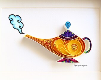 Genie lamp paper artwork,quilling art,fantasy, colourful, unique Christmas gifts,genie gifts,Arabian nights,Aladin lamp