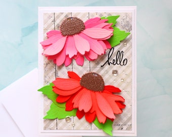 Floral card for mom, customise wording, mothes's day card, pink red cone flowers card for mom, Card for mom in law granny aunt Gift for Her,