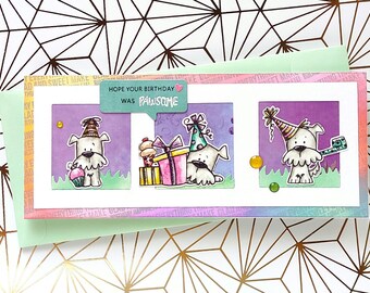 Handcrafted Puppy Birthday Card, Slimline Watercolor Dog Greeting, Pet Lover Gift