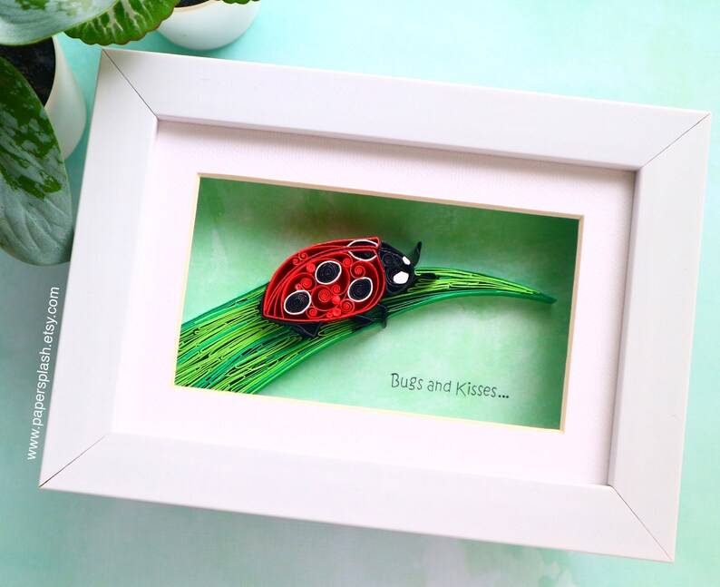 Ladybug gifts, paper quilling bug art, Christmas gifts for kids, Gaston/Ben and Holly's little kingdom inspired art gifts, Good luck gift, image 5