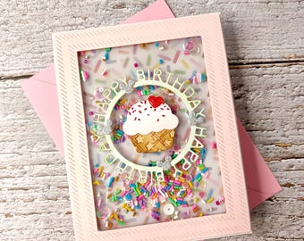 Handmade Cupcake Birthday Shaker Card: Disney theme Interactive Kids Card