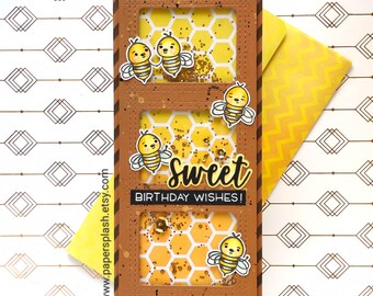 Handmade Honeybee Birthday Card - Slimline Sweet Bee Day Greeting