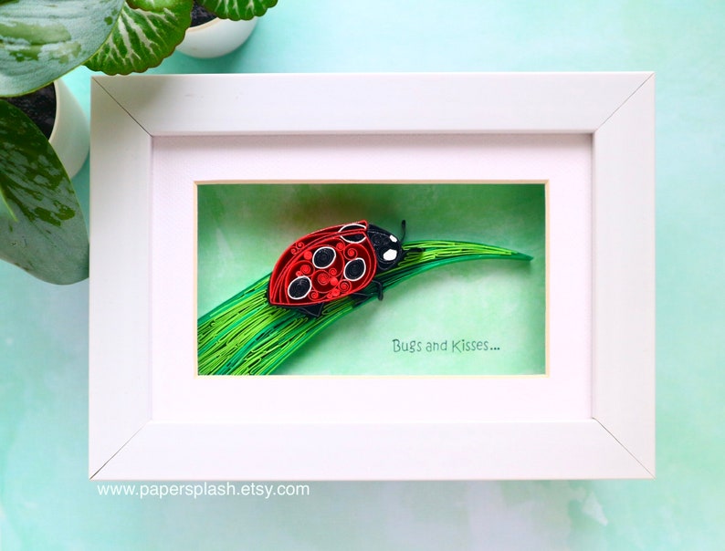 Ladybug gifts, paper quilling bug art, Christmas gifts for kids, Gaston/Ben and Holly's little kingdom inspired art gifts, Good luck gift, image 2