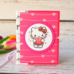 Regalo de San Valentín con temática de gato Hello Kitty, personalizable, mini librito con tarjetero para múltiples tarjetas de regalo, regalos de San Valentín con temática de gato para niños