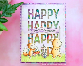 Birthday shaker cards, Interactive happy birthday cards animals marching, fun bday card for friends, kids, sister, Handmade bear fox critter