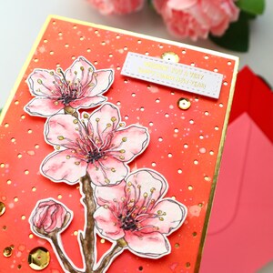 Cherry blossom lunar new year card 2024, Chinese New year card, sakura flowers CNY handmade card image 5