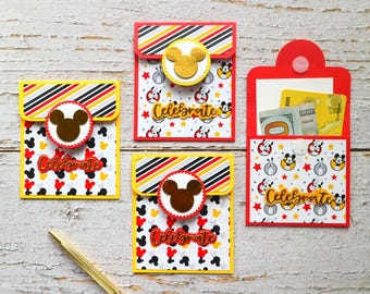 Handmade Mickey Mouse Gift Card Holder, Disney Birthday Envelope (2 pcs)