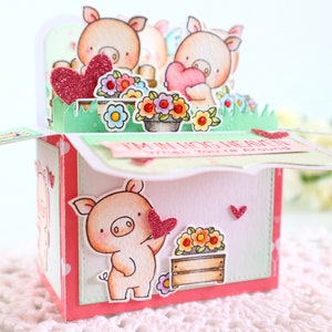 Pig popup box card, Personalised card with custom message, Gift for pig lover, Cute piggy card for kids, Interactive hog card, image 2