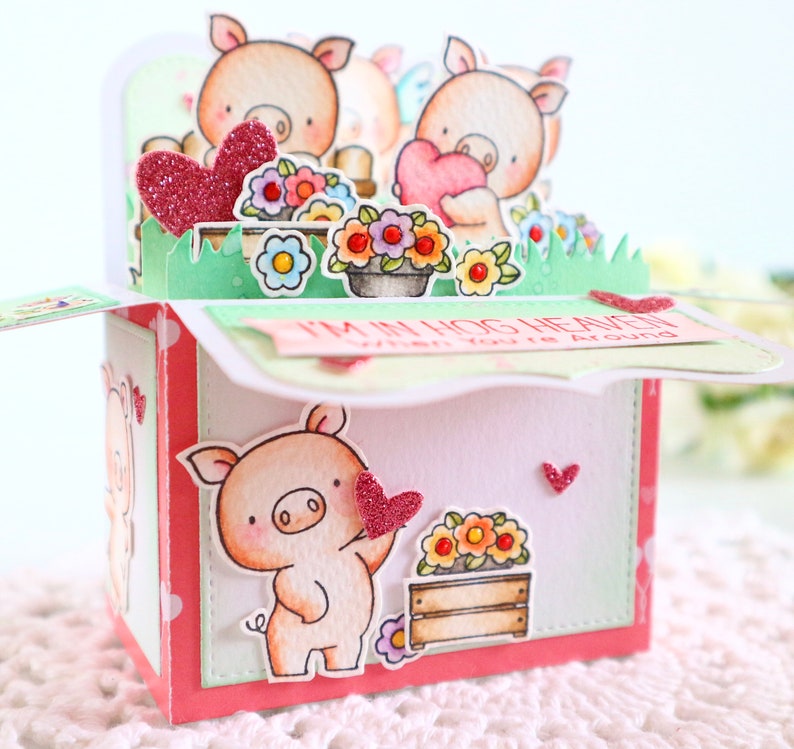 Pig popup box card, Personalised card with custom message, Gift for pig lover, Cute piggy card for kids, Interactive hog card, image 2