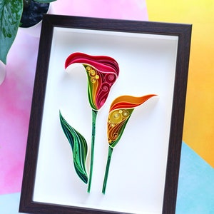 Abstract floral wall decor, Cala lily flower paper quilled art, 3D Quilling wall hanging, 6th wedding anniversy gift, new home gift framed image 4