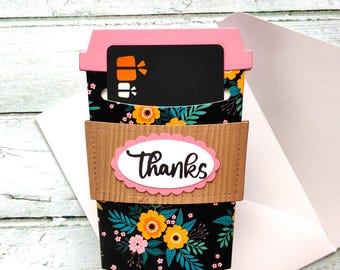 Floral Coffee Cup Gift Card Holder, Latte Shaped Envelope, Personalized Message