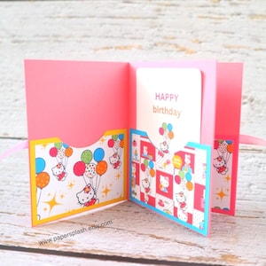 Folleto porta tarjetas de regalo de cumpleaños de Hello Kitty, personalizable, minilibro porta tarjetas de regalo para múltiples tarjetas, regalos de cumpleaños con temática de gatos para niños