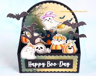 Halloween Pop-Up Box Card: Handmade Ghost, Pumpkin, Haunted House card