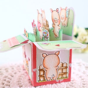 Pig popup box card, Personalised card with custom message, Gift for pig lover, Cute piggy card for kids, Interactive hog card, image 4