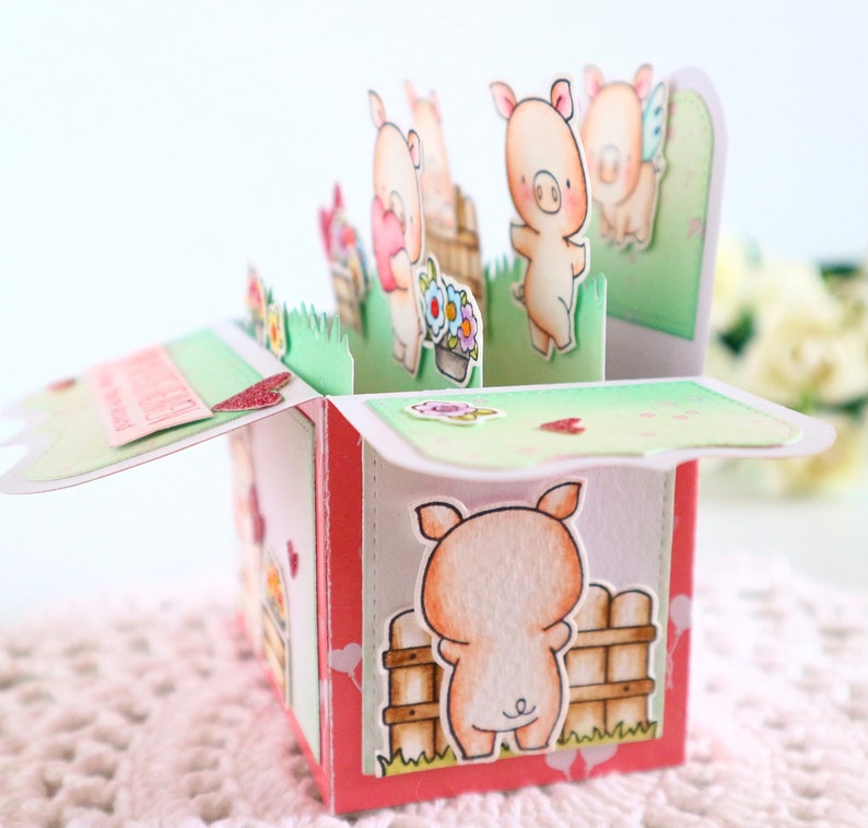 Pig popup box card, Personalised card with custom message, Gift for pig lover, Cute piggy card for kids, Interactive hog card, image 4