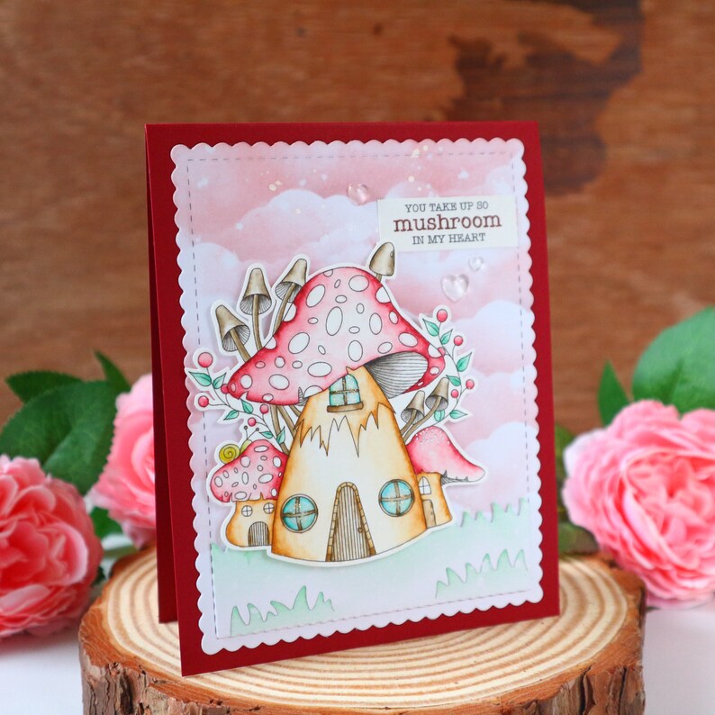 Mushroom valentine's day card, I mush you so much,mushroom house toadstool gifts,v day card for couple,friends, anniversary,personalise word zdjęcie 5