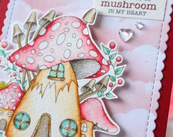 Mushroom valentine's day card, I mush you so much,mushroom house toadstool gifts,v day card for couple,friends, anniversary,personalise word