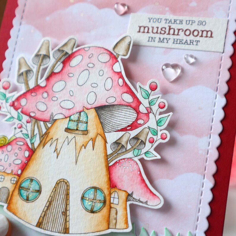 Mushroom valentine's day card, I mush you so much,mushroom house toadstool gifts,v day card for couple,friends, anniversary,personalise word zdjęcie 1