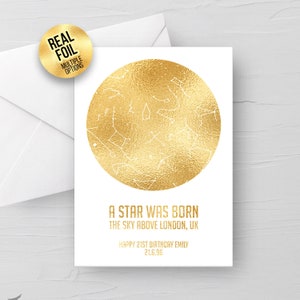 Personnalisé A STAR WAR BORN Foil carte des étoiles / constellation ciel nocturne carte de vœux / anniversaire / nouveau-né / nouvel enfant / idée cadeau spéciale