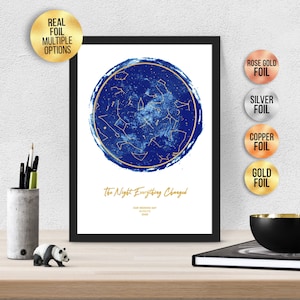 Personalisierte The night everything changed FOIL STAR MAP, Aquarell Effekt Astrologie Geschenk - SternKarte Print,Gold/Silber/Rosegold/Kupfer