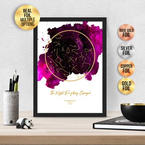 Personalisierte The night everything changed FOIL STAR MAP, Aquarell Effekt Astrologie Geschenk - SternKarte Print,Gold/Silber/Rosegold/Kupfer