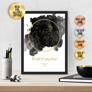 Personalisierte The night everything changed FOIL STAR MAP, Aquarell Effekt Astrologie Geschenk - SternKarte Print,Gold/Silber/Rosegold/Kupfer