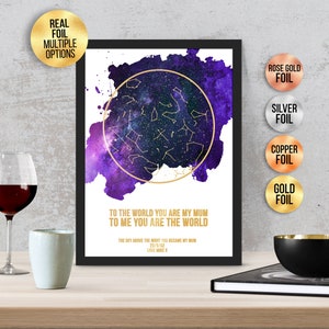 Personalisierte Mama You are my world FOIL STAR MAP, Muttertag Astrologie Geschenk - Sternenkarte Celestial Print, Gold/Silber/Roségold/Kupfer
