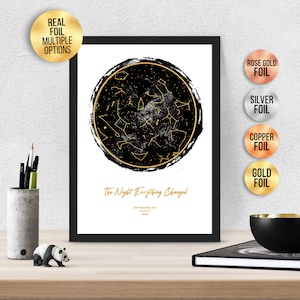 Personalisierte The night everything changed FOIL STAR MAP, Aquarell Effekt Astrologie Geschenk - SternKarte Print,Gold/Silber/Rosegold/Kupfer