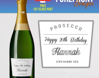 personalised wine champagne prosecco cava bottle label birthday any occasion