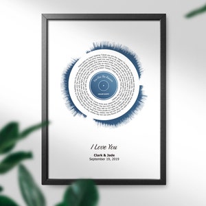 Personalised Song Lyric Soundwave Art - your choice of special song - Vinyl record design - Musical Gift- Song art Musician gift, Valentines