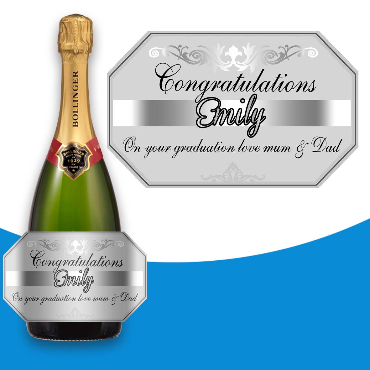 Personalised Silver Champagne/Prosecco bottle label-Ideal Celebration/Birthday/Wedding gift/ANY OCCASION or EVENT