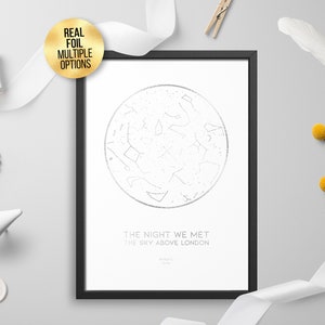 Gepersonaliseerde aangepaste folie sterkaart, constellatie nachtelijke hemelkaart - sterrenkaart, astrologie, hemelfolie print, goud / zilver / rose goud / koper