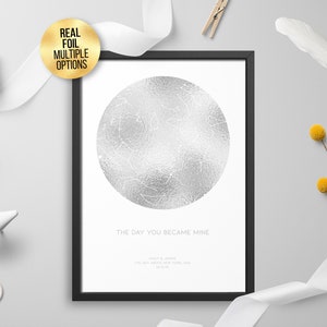 Gepersonaliseerde aangepaste folie sterkaart, constellatie nachtelijke hemelkaart - sterrenkaart, astrologie, hemelfolie print, goud / zilver / rose goud / koper