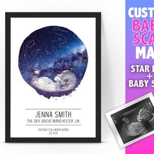 Mappa stellare BABY SCAN personalizzata / mappa del cielo notturno della costellazione - Fantastica idea regalo per neonati / regalo di compleanno - Cielo notturno