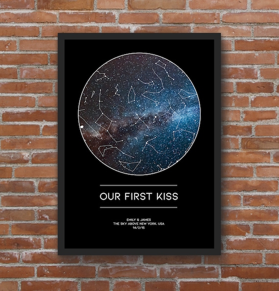 Personalised DIGITALPRINTABLE Our First Kiss Couple star mapconstellation custom night sky map Fantastic AnniversaryWedding gift