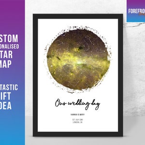 Personalised OUR WEDDING DAY star map/constellation night sky map - Fantastic Engagement/wedding/valentine's gift -  Any location/time