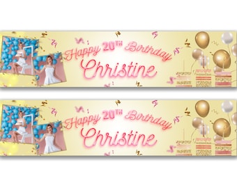 2 x gepersonaliseerde verjaardagsfotobanners - elke naam, leeftijd en gelegenheid aangepaste / feestdecoratie 21e, 30e, 40e, 50e / verjaardagsfeestbanner