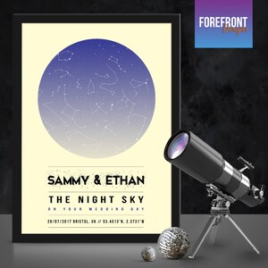 Personalised Wedding Day star map/constellation night sky map - Fantastic Wedding/Engagement/Anniversary/Bride/Groom -  Shabby Chic