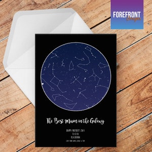 Gepersonaliseerde moederdag 'Beste moeder in de melkweg' STAR MAP wenskaart / constellatie nachtelijke hemel / mama / oma / mummiekaart A5 - speciaal cadeau