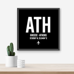 Personalised Greece Athens Airport code print - Any Airport/Location, Aviation gift, Travel decor, Framed and unframed options.