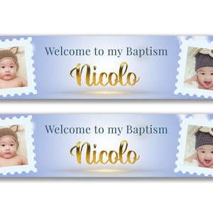 2 x Personalised Newborn Baptism Photo Banners - Any Name, Age and Occasion Custom/Party Decoration/ New born party/ Celebration garland