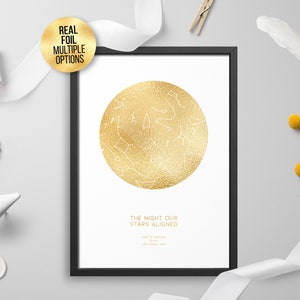 Personalisierte FOLIE STERNENKARTE, Sternbild Nachthimmel Karte - Sternenkarte, Astrologie, Himmlischer Foliendruck, Gold/Silber/Roségold/Kupfer