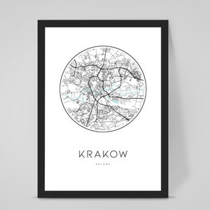 KraKOW Polonia Custom City Map Poster Art personalizado -Decoración del hogar/Wallart/Impresión de oficina/Ilustración de cocina/ Arte de callejero de Modern Travel